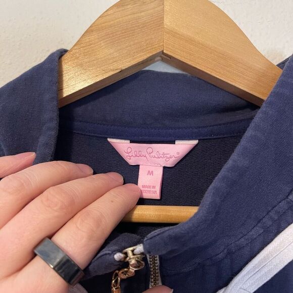 Lilly Pulitzer Popover Navy Quarter Zip Sweatshirt Size M - Picture 4 of 8